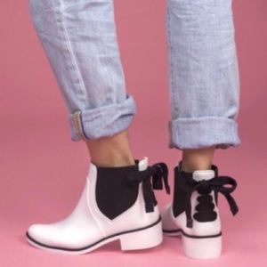 White black lace up Rain Boots